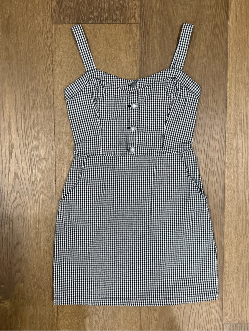 Hollister Black & White Gingham Button-Front Mini Dress with Pockets